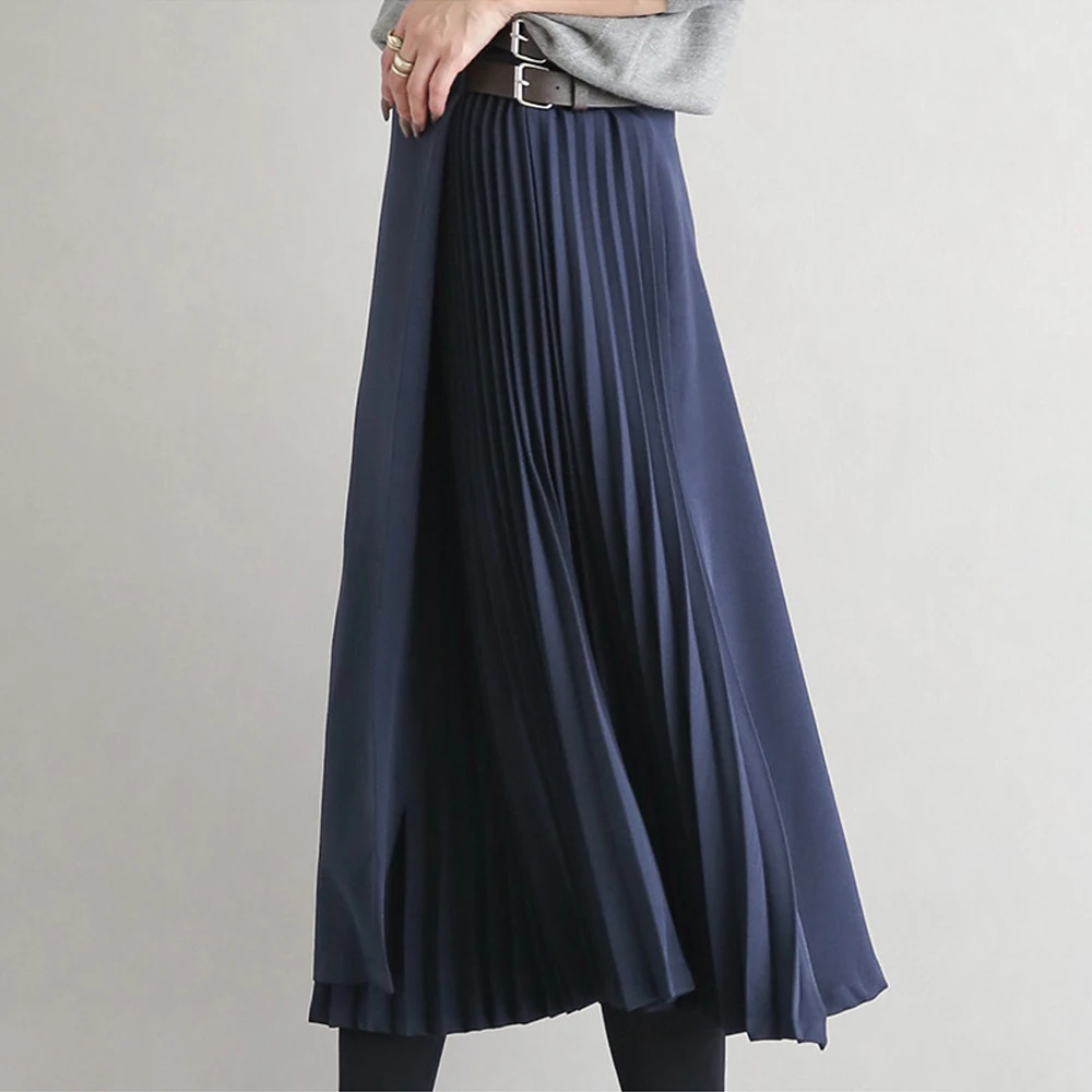 Women\'s Vintage High Waist Pleated Skirt Irregular Sashes Female Casual Skirts Mid Calf Autumn Winter New