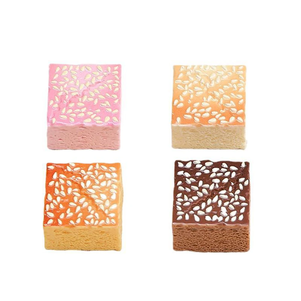 5PCS Square Sesame Cake Series Miniature Flat Back Resin Cabochons For Hairpin Scrapbooking DIY Home Decor Craft Accessories