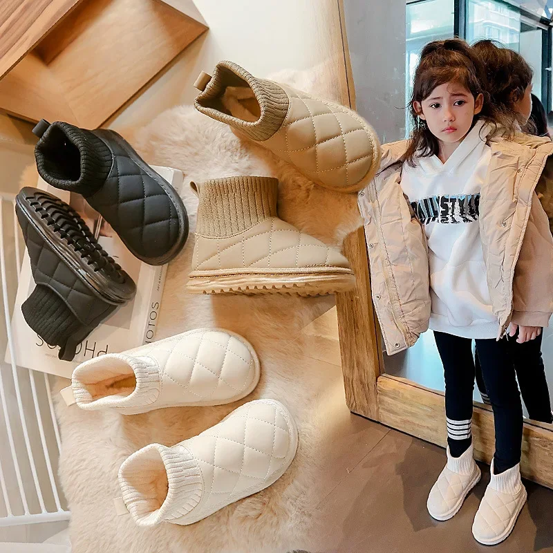 스노우부츠 Kid Snow Boots Winter Boots Plush Boy Ankle Boot Warm Girl Cotton Shoes Fashion Kid Shoe Non Slip Padded Boots Botas Niña