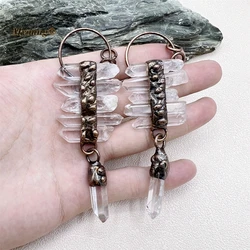 5PCS Large Soldered Bronze Natural Clear Quartz Crystal Vintage Necklace Pendant MY230447