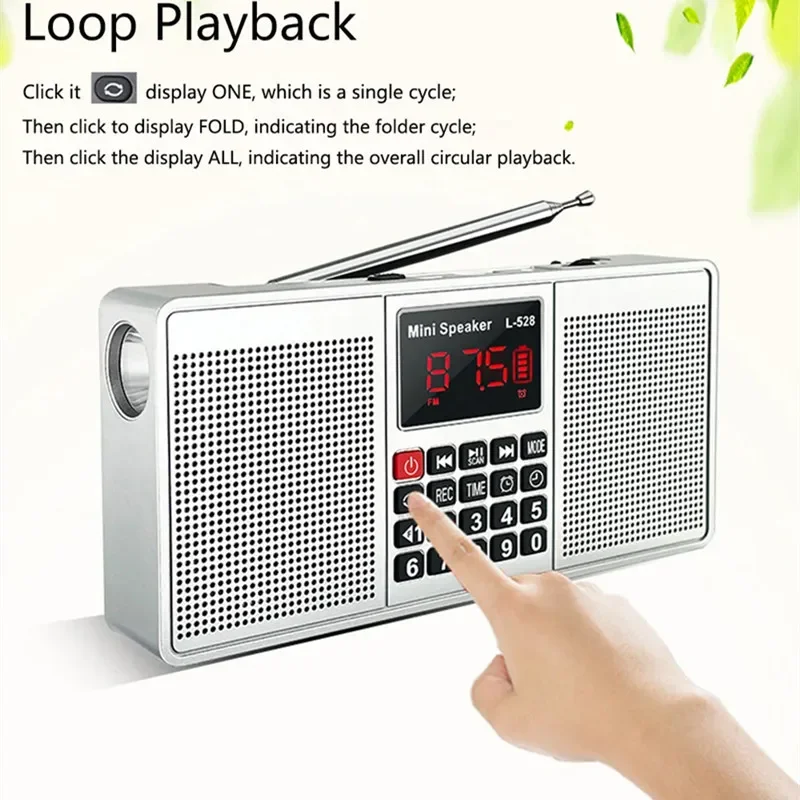 L-528 متعدد الوظائف راديو ستيريو مكبر هاي فاي مع بلوتوث AM FM TF USB يدوي AUX مسجل مصباح يدوي ساعة منبه نوع C