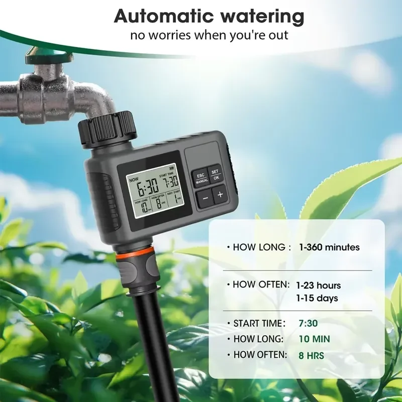 WAP01 Automatic Watering Device 1/2 Zone Smart Water Timer LCD Display IPX5 Waterproof Irrigation System Timed Outdoor Home