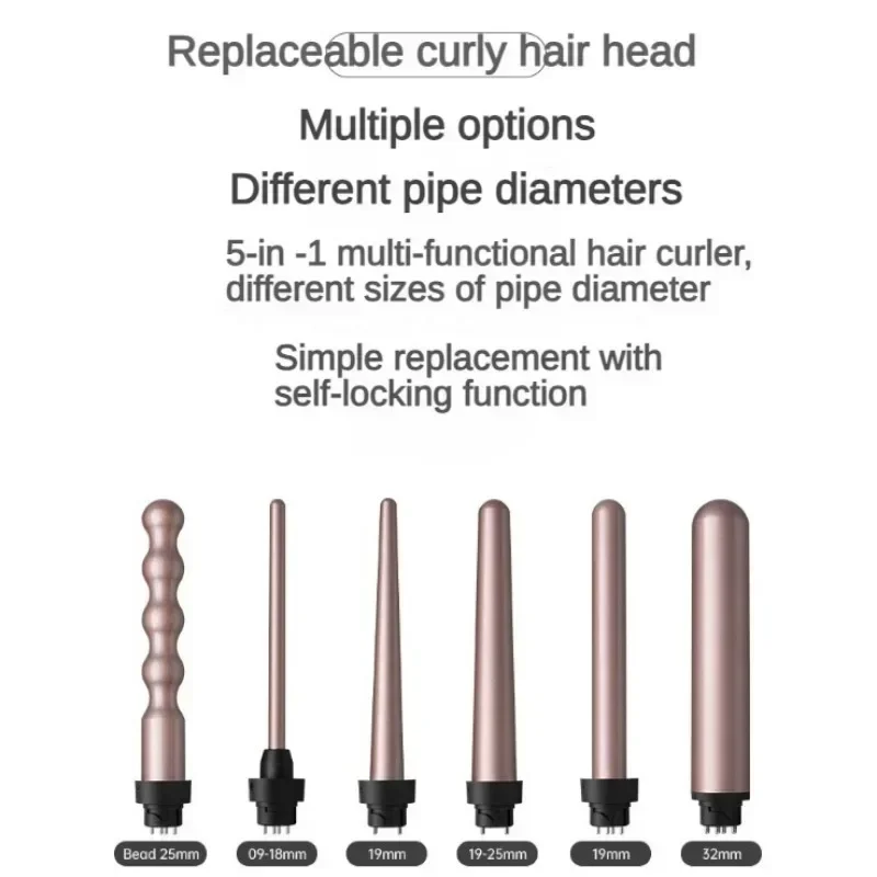 Intercambiáveis Ceramic Hair Curling Iron Set, 3 Barril Multifuncional Cabelo Crimper, Wand Curl, Fast Heating Up, 5 em 1