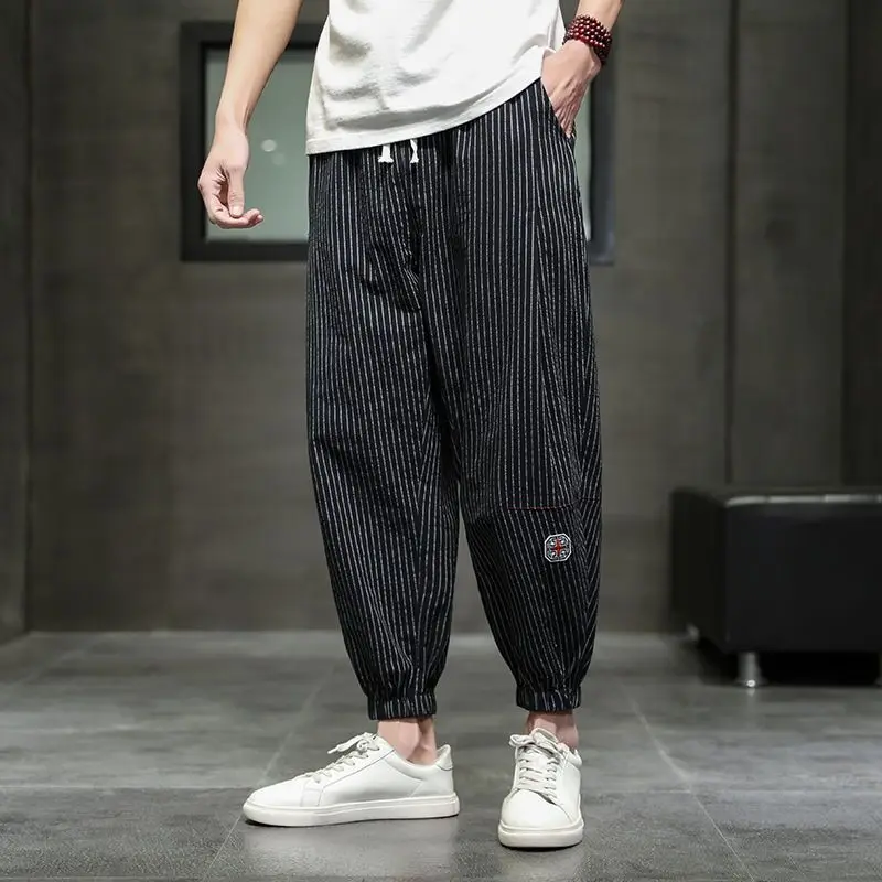 Ropa de cintura alta para hombre, pantalones informales de algodón sólido con bolsillos que combinan con todo, moda de primavera y verano