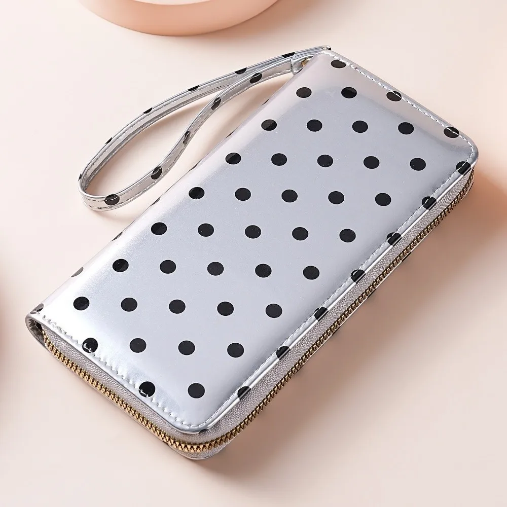 Polka Dot Pattern PU Leather Women Wallet Multi-Pocket PU Leather Polka Dot Wallet Multi Card Slots Zipper Closure Card Holder