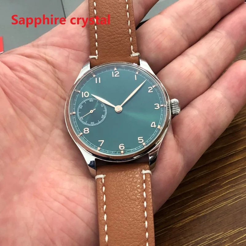 41mm GEERVO No Logo Green Dial Rose Gold Hands Asian ETA6497 Wind Mechanical Movement Men\'s Pilot\'s Watch GR10-22