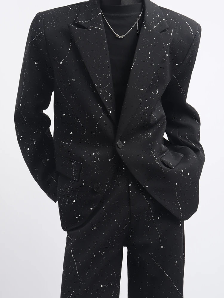 Men's 2025 Spring Autumn New High-End 2pcs Starry Sky Design Suit Jackets Stylish Fashion Men's Trendy Blazers Suit Pants Sets