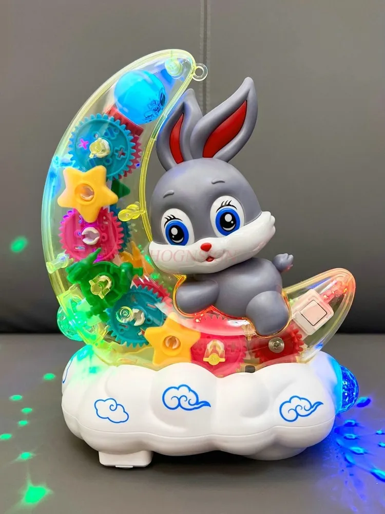 Children's electric transparent gear moon rabbit toy as a gift for 1-3 year old babies