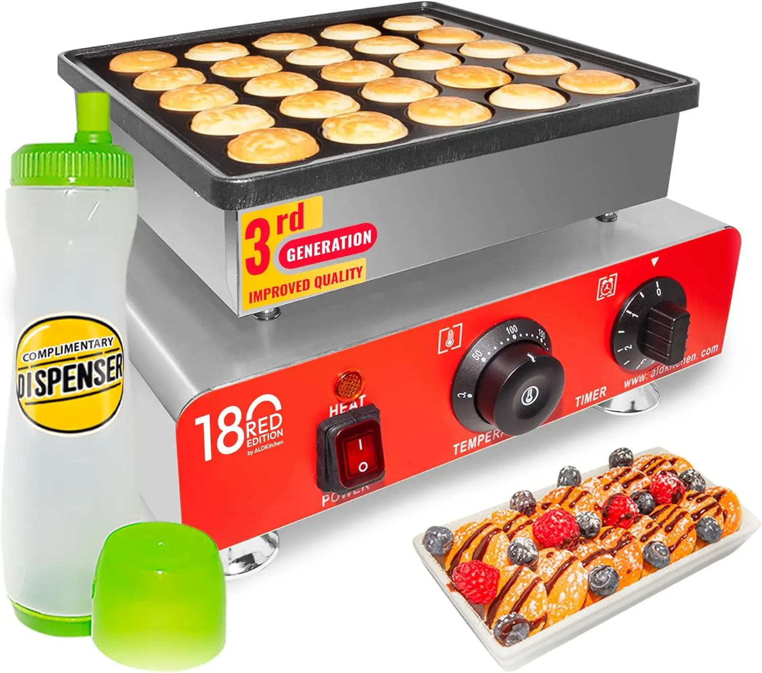 Mini máquina para hacer tortitas holandesas |   Fabricante de Poffertjes |   Antiadherente |   110V (25 panqueques)