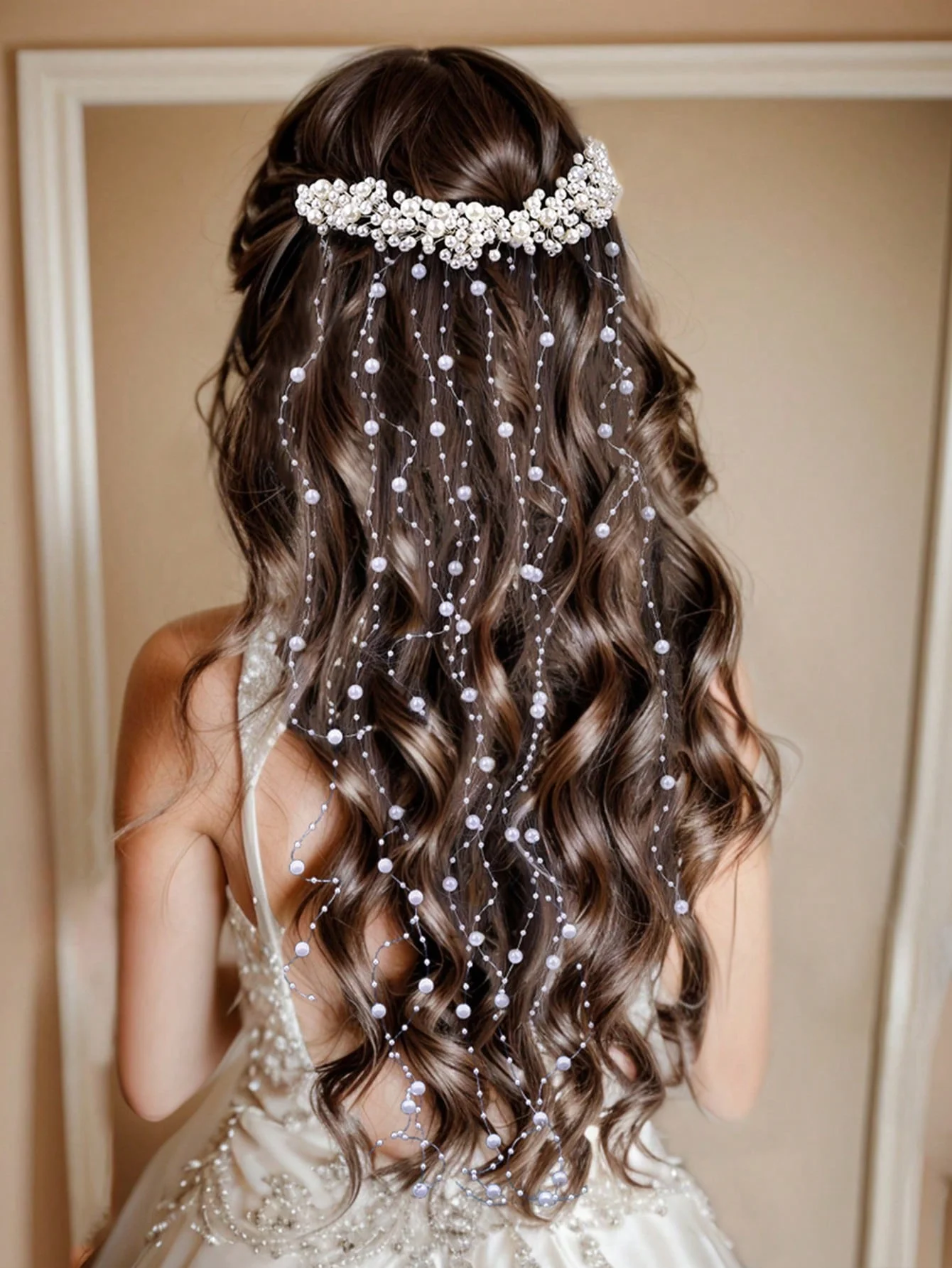 New European-style hand-woven pearl hair comb, handmade hair accessory, pearl hair ornament