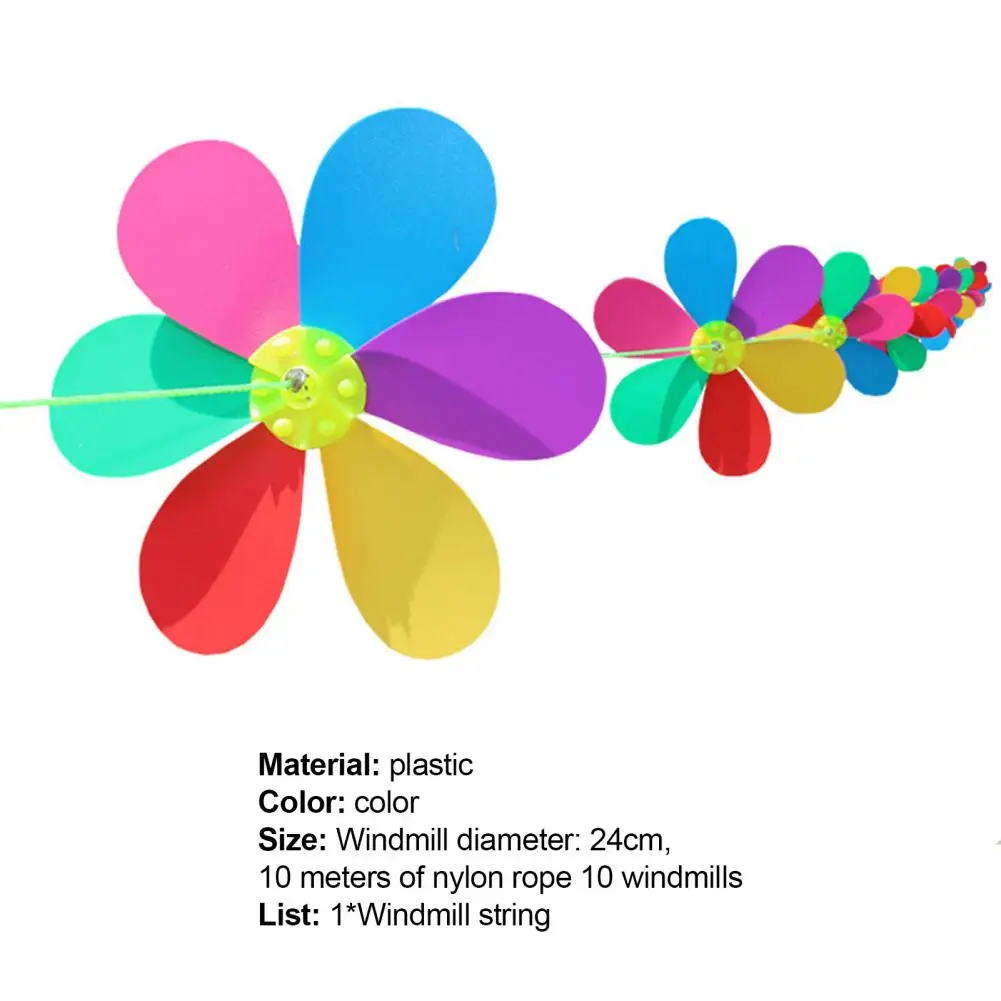24cm Diameter String Windmill Wind Whirligig 1000cm Nylon Rope Garden Decor Six Colors Rotating Flower With Hanging String Yard