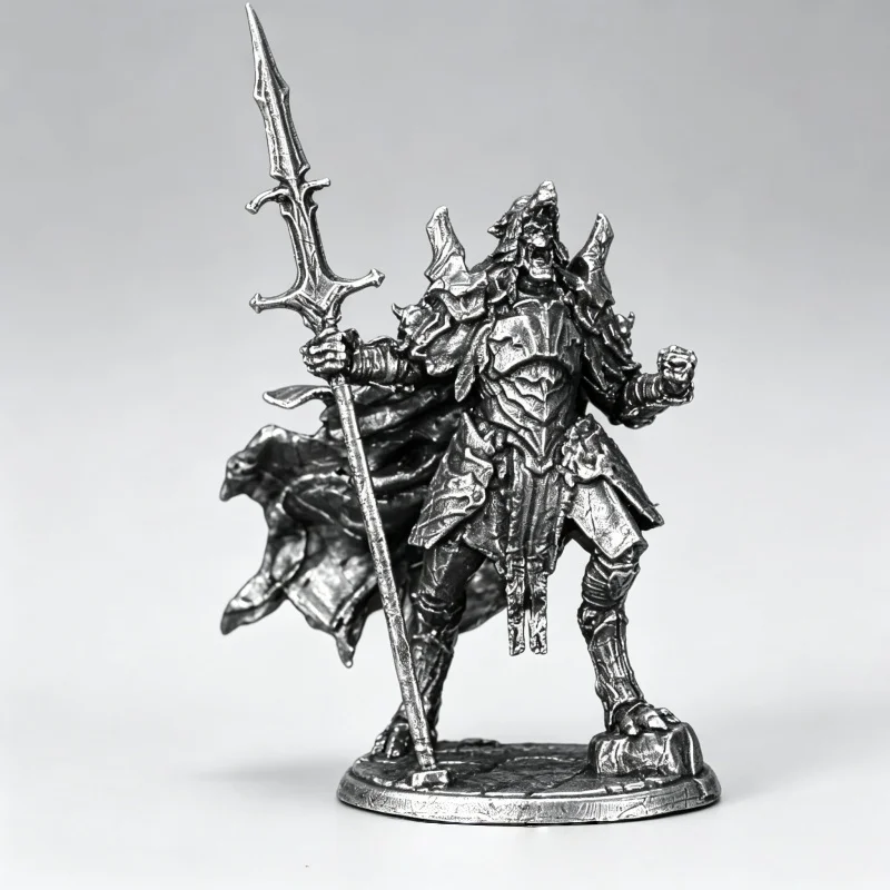 Solid White Copper Skeleton Knight Figurine Undead Warrior Metal Miniature Desktop Decor Gift for Game Hobbyists&Male Collectors