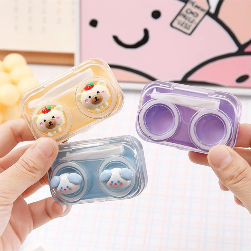 Caja de lentes de contacto Kawaii Sanrio Cinnamoroll Kuromi, estuche de lentes de contacto de viaje portátil con pinzas, dibujos animados, lentes lindas, herramientas de enfermería