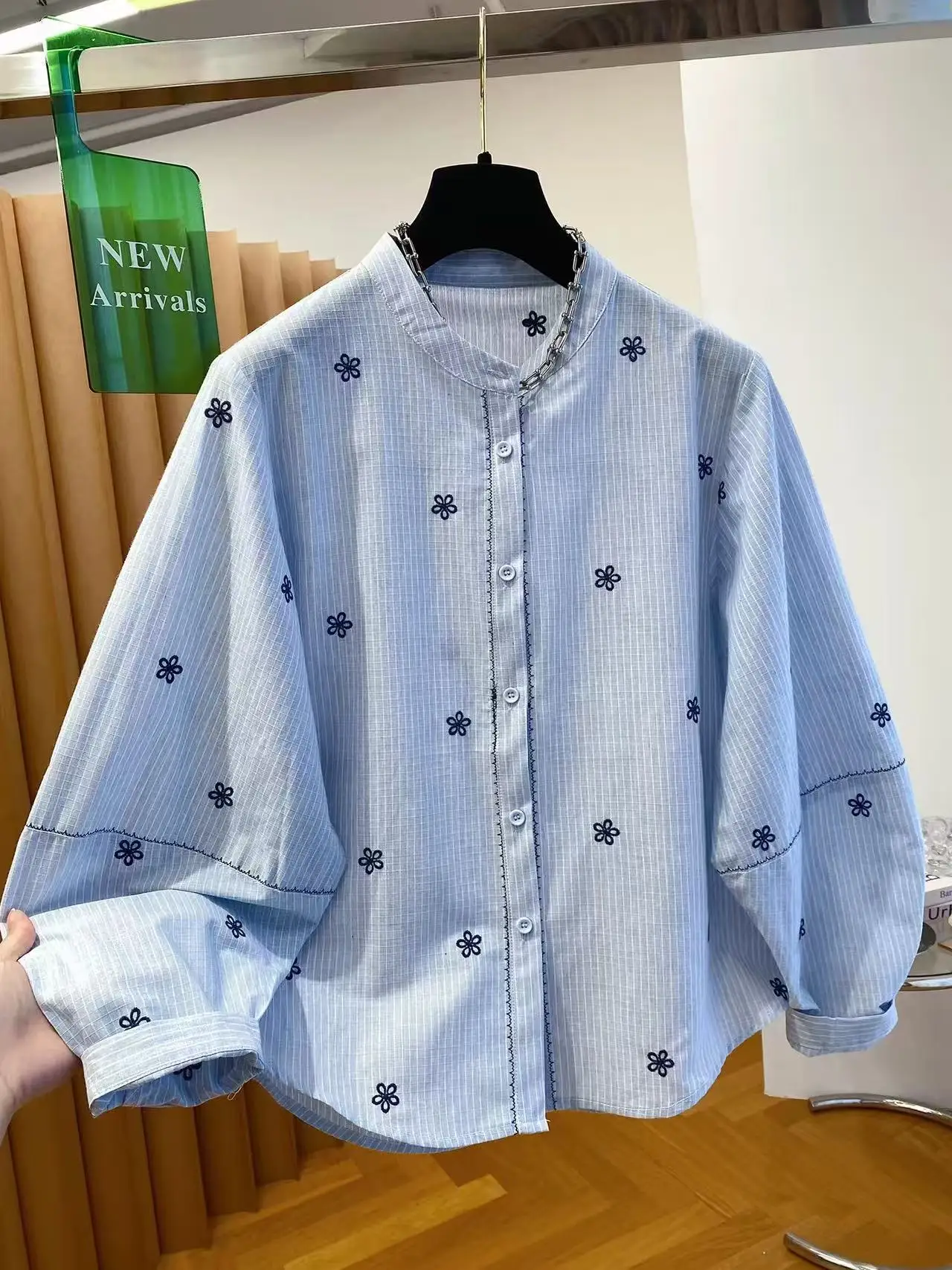 Elegant plus Size Women's Shirt Spring Autumn Striped Long Sleeve Floral Embroidery Casual Comfortable Breathable Commute Style