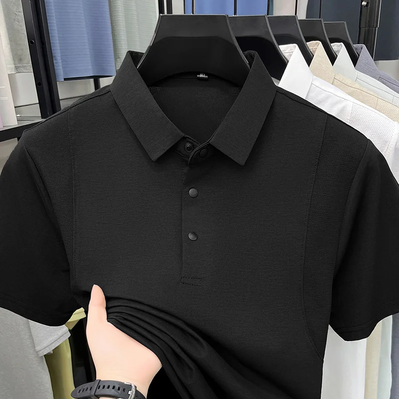Slim-Fit-Poloshirt mit halber Knopfleiste für Herren, belüftete Seitenpaneele, Business-Meeting, Kurzstreckenreise, Kleidungsstück – Detail 15