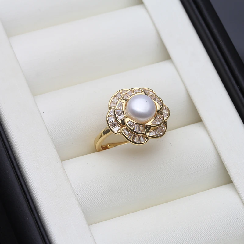 

Wedding Natural Freshwater Pearl Rings For Women,White Ring Earrings with Pearls Adjustable Anniversary Gift Pink Black