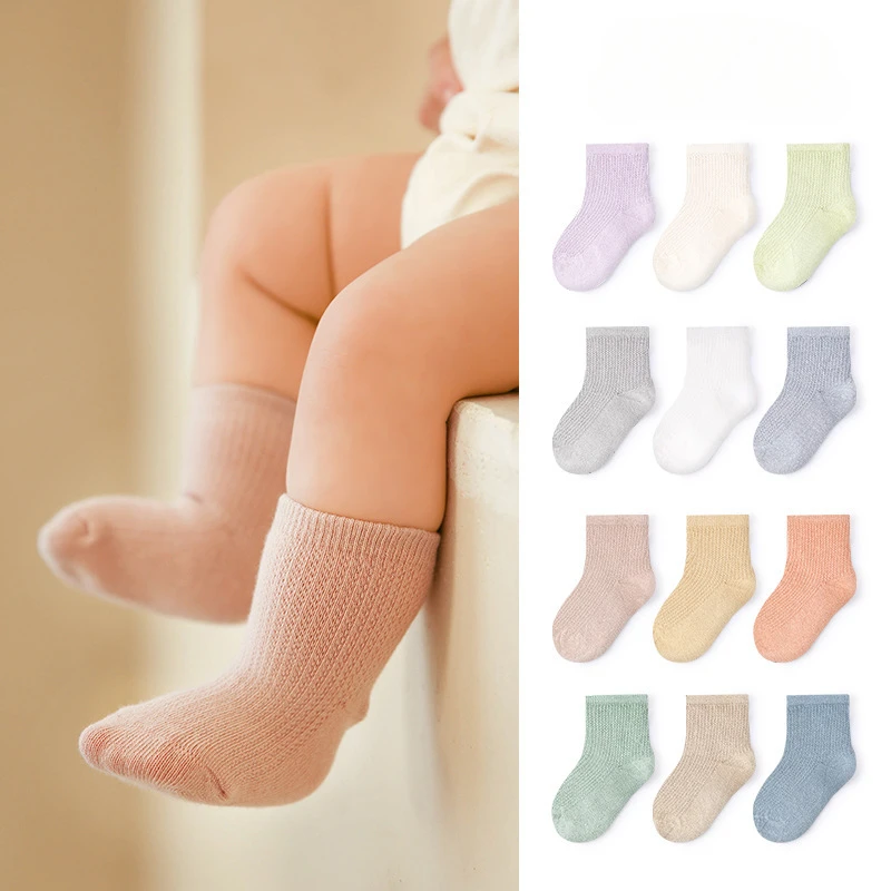 Baby Socks Combed Cotton Boneless Baby Sock Solid Color Children's Sock Mesh Newborn Socks Solid Color Sports Socks 0-5 Years