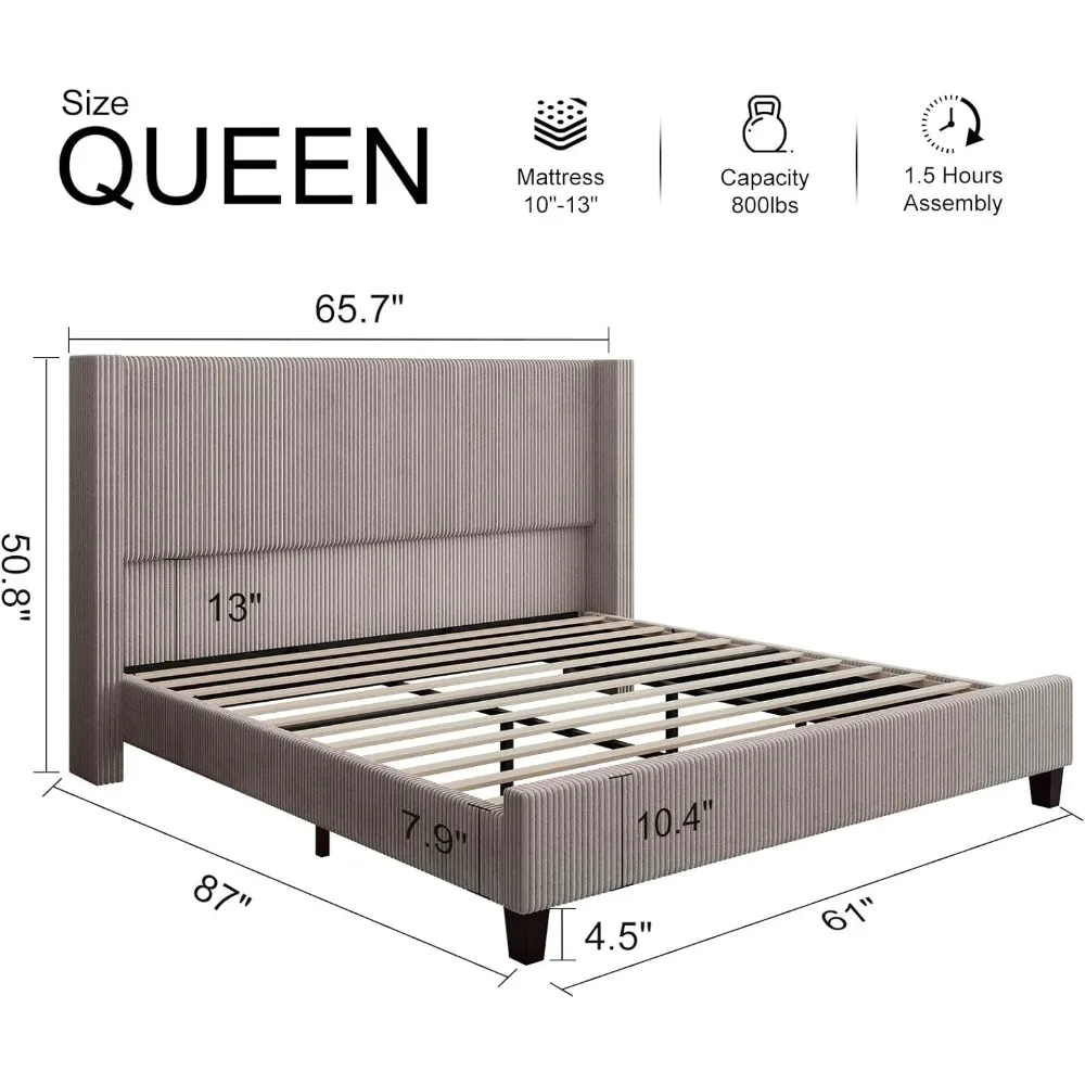 Upholstered Platform Bed Frame, Wingback Bed with 50.8