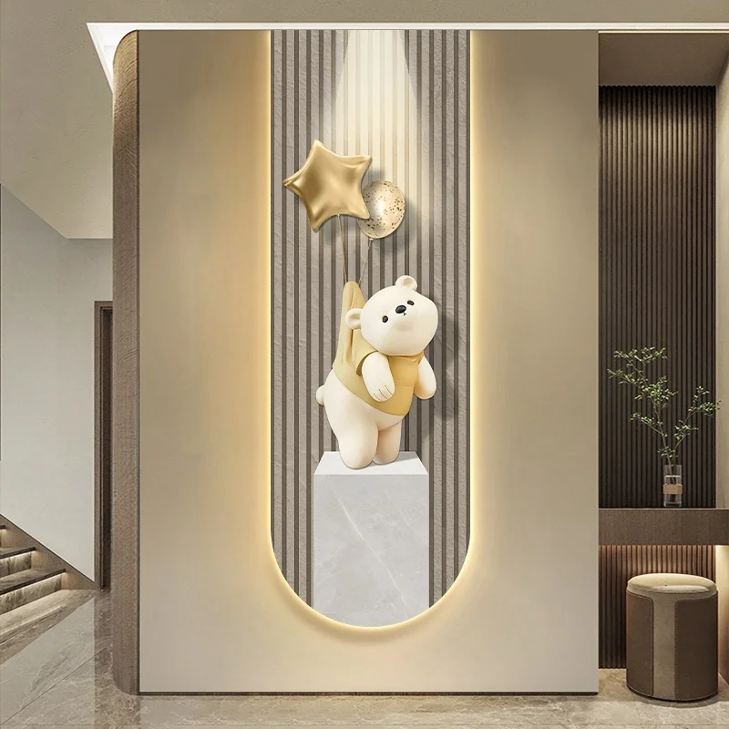 Modern Cartoon Bear Led Painting Wall Lamp Luminous Interior Mounted Lamp For Children Room Corridor Living Room Decoration