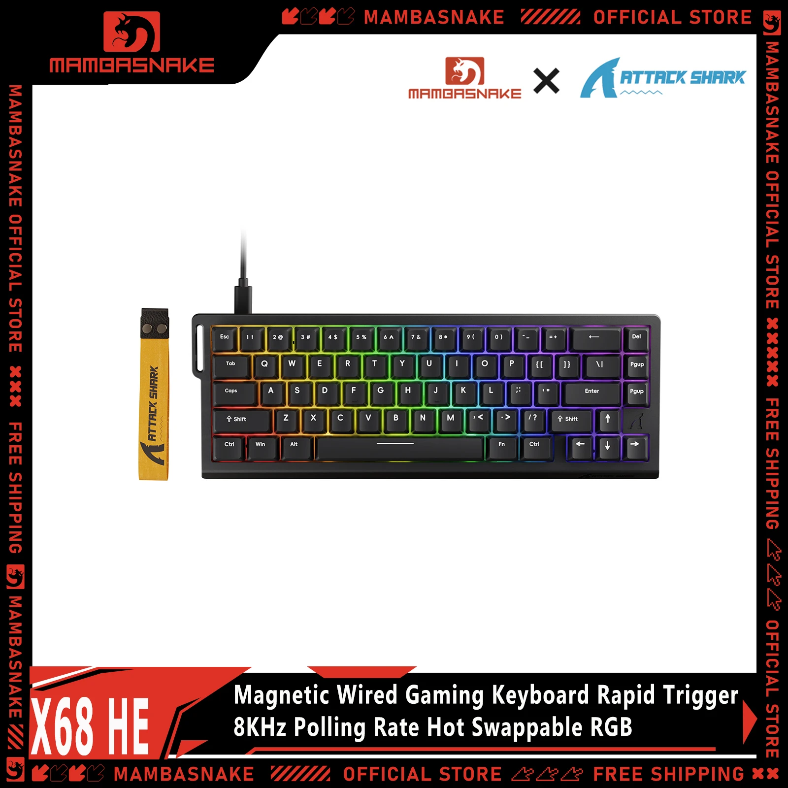 MAMBASNAKE x ATTACK SHARK X68 HE Rapid Trigger Keyboard Magnetic Switch60% Wired 8KHz Magnetic Keyboard