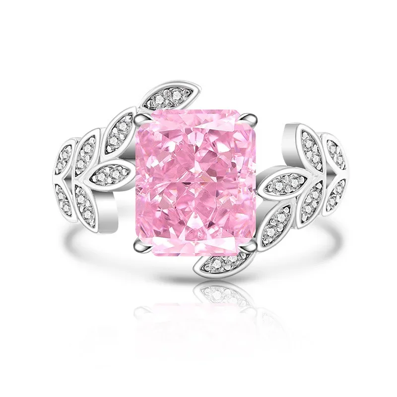 

925 Sterling Silver Colored Ice Flower Cut Crystal Zircon Wheat Ear Ring Birthday Anniversary Wedding Party Gift