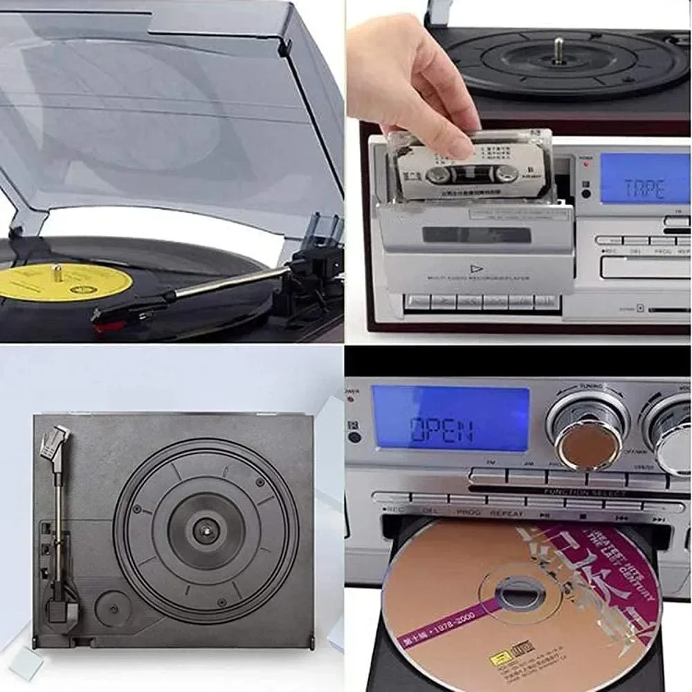 Heißer Verkauf voller Größe Auto Return Plattenspieler Schallplatte Grammophon Player mit Kassette, USB SD Play & Recording & CD,FM/AM Radio