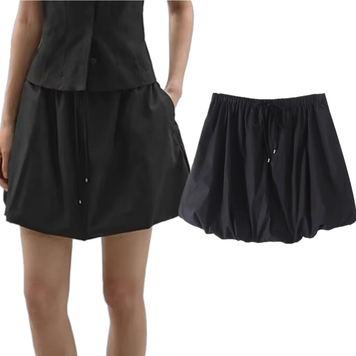 

Maxdutti Minimalist Japanese Drawstring Cotton Black Bloomers Bud Bermuda Shorts Women Summer Shorts
