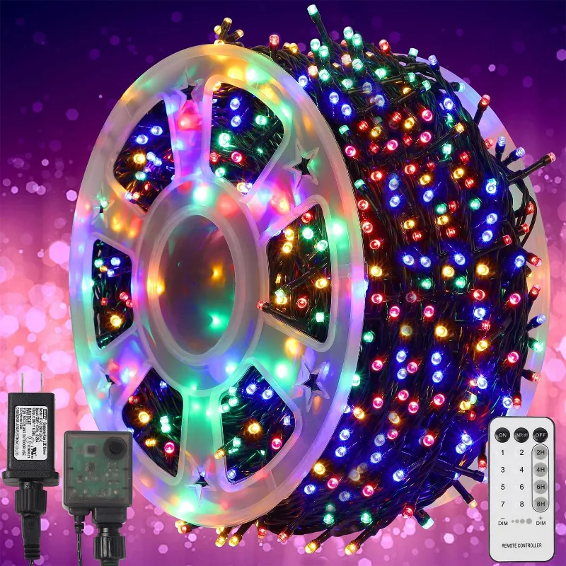 

WATERGLIDE 1000 LED Christmas String Lights, 328 FT Green Wire LED Decorative Fairy Lights with Remote & 8 Modes, Waterproof for