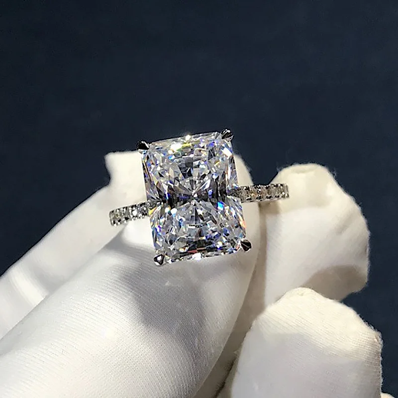 New Arrival Stunning Luxury Jewelry Silver Color High Quality Princess Cut White 5CT AAAA Cubic Zircon Women Wedding Ring
