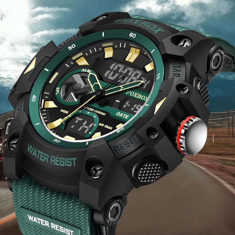 

Новые оригинальные мужские часы FOXBOX, модные военные аналоговые цифровые часы для мужчин, лучший бренд, роскошные водонепроницаемые кварцевые наручные часы для мужчин
