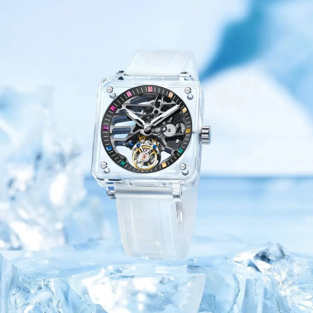 AESOP Flying Tourbillon Skeleton Manual Mechanical Sapphire Luxury Watch Waterproof Clock Man Luminous Crystal Transparent Case