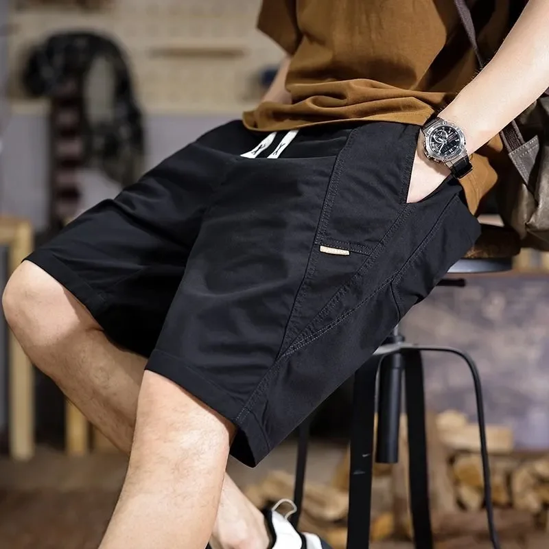 

Men's Cotton Cargo Shorts Loose Fit Knee-Length Casual Sports Shorts In Black