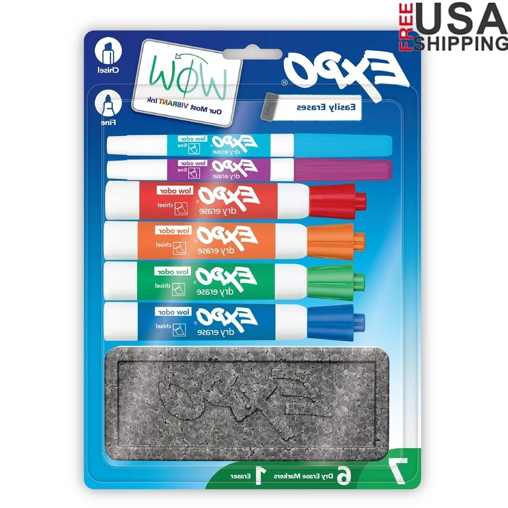 

Dry Erase Markers Set with Eraser 7 Count Low Odor Whiteboard Markers Home Office Classroom Vibrant Ink Multi Surface Use