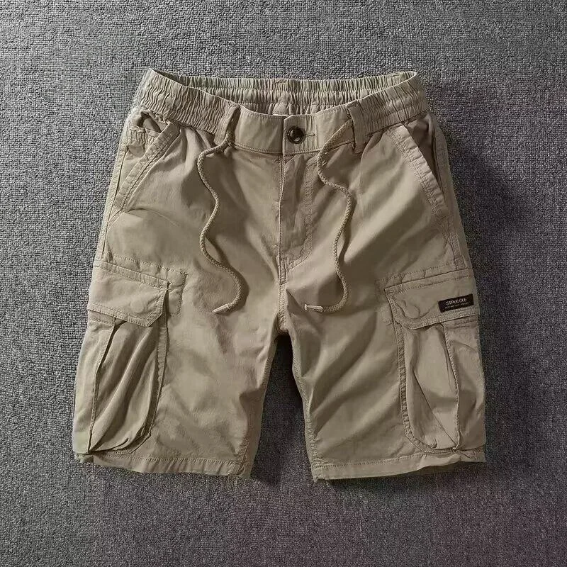 

Men's Casual Cotton Work Shorts Elastic Waist Multi-Pocket Loose Fit Five-Quarter Length City Walk Summer Fashion Shorts