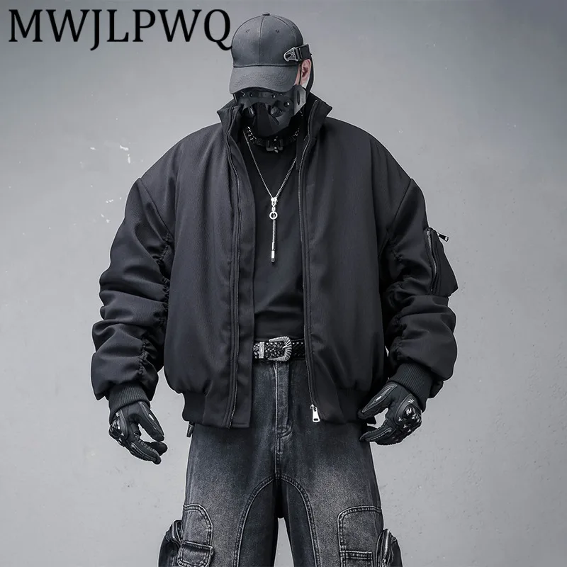 

MWJLPWQ уникальное мотоциклетное утепленное хлопковое пальто мужское уличное зимнее негабаритное высококачественное короткое бейсбольное пальто с воротником-стойкой 12682