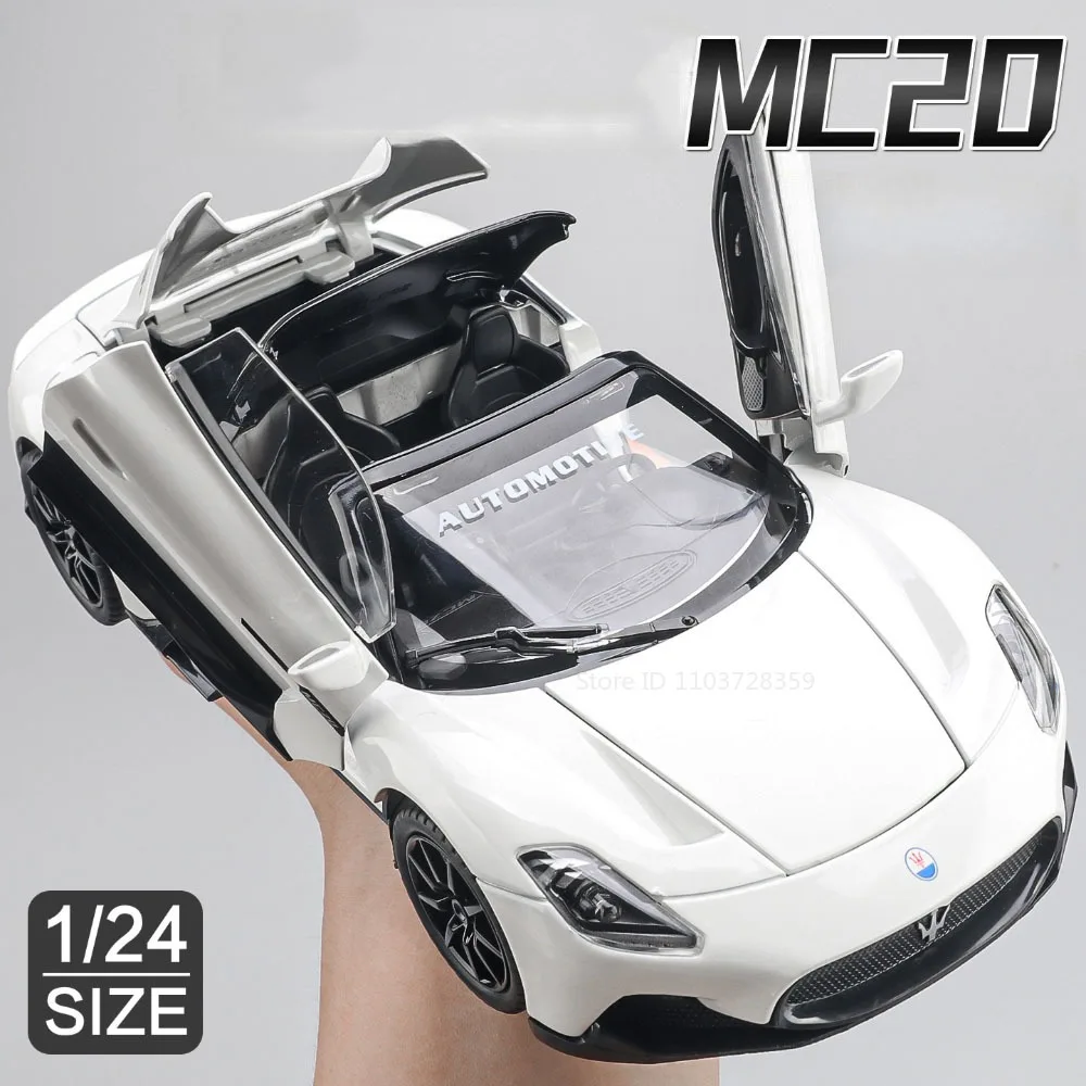 

1:24 MC20 P1 Model Toy Sports Cars Alloy Diecast Miniature Supercars Sound Light Doors Opened Pull Back Collection for Boy Gifts