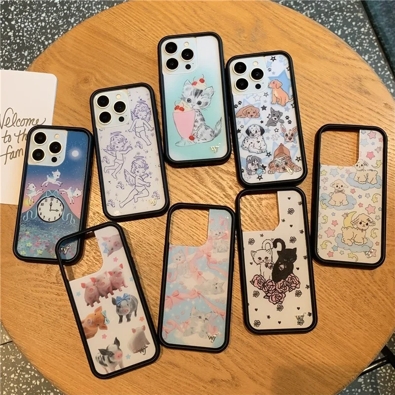 

Wildflower Cartoon Cat Phone Case for iPhone 17 16 15 14 13 12 Pro Max Plus WF Angels Cherubs Lullaby lambs shockproof Cover