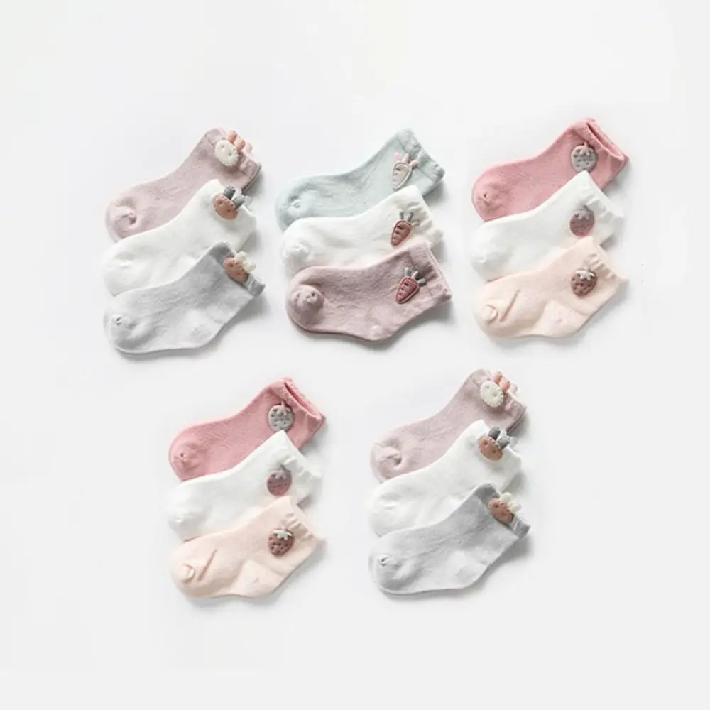 

3Pairs Rabbit Baby Cotton Socks Radish Strawberry Toddle Short Tube Socks Autumn Spring Breathable Newborn Cartoon Socks Autumn