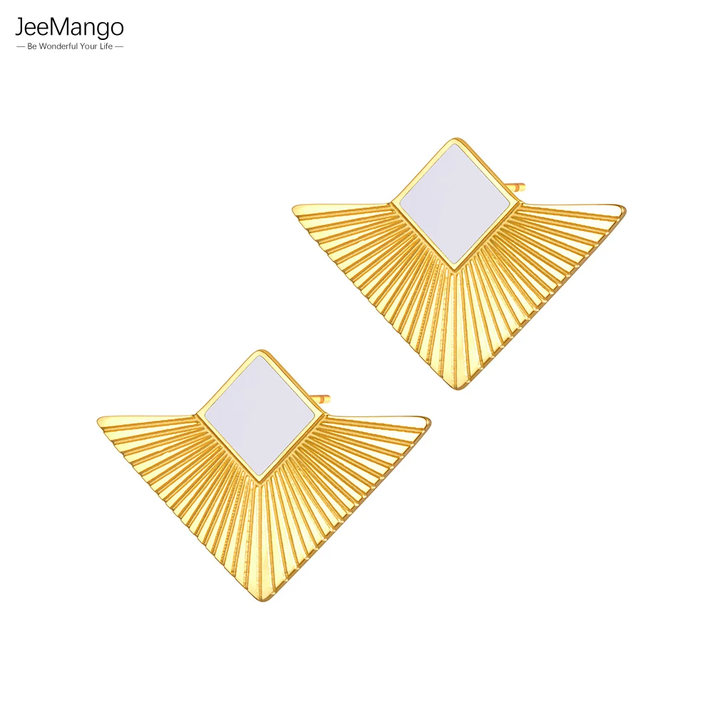JeeMango Stainless Steel Green Black Enamel Earrings Vintage Design Triangle Geometric Jewelry For Women серьги женские JE22153