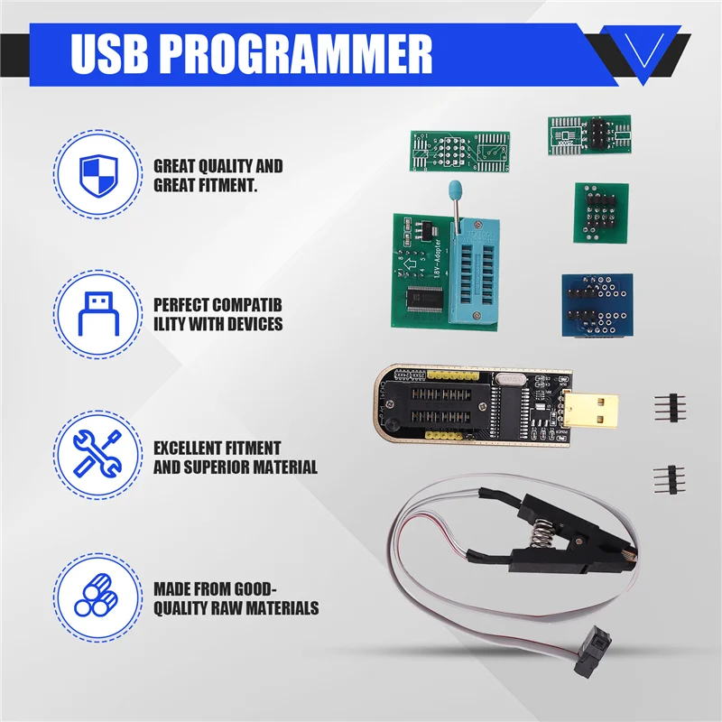 ชุดโปรแกรมเมอร์ BIOS USB รุ่น M18K-CH341A แบบ SOP8 DIP8 รองรับแรงดันไฟฟ้า 1.8V พร้อมซ็อกเก็ตแปลง 8 พิน และคลิปทดสอบ สำหรับ iPhone หรือเมนบอร์ด