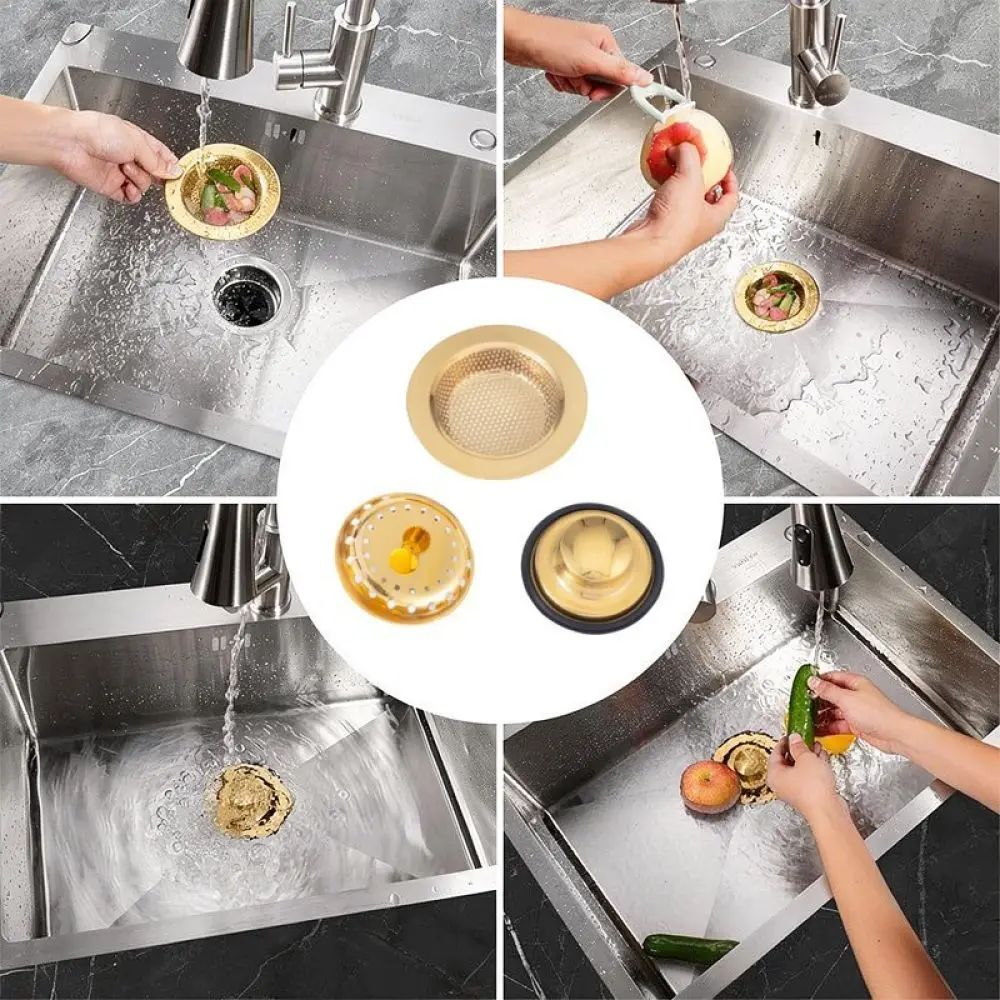 Stainless Steel Gold Kitchen Sink Strainer Drain Filter Stopper Plug Catcher Anti Clog Mesh Basket Bathroom Basin Sewer