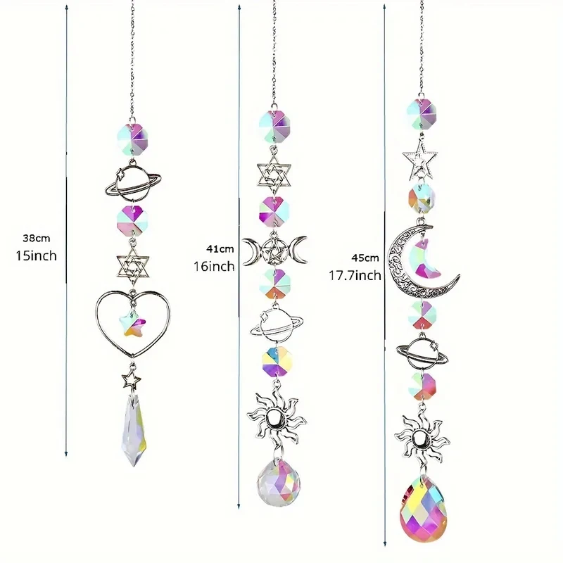 Crystal Sun Catcher Moon Star Sun Window Prism Hanging Ornament Rainbow Maker Garden Home Decor
