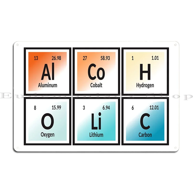 Alcoholic Table Of Element Metal Plaque Poster Create Club Bar Design Wall Cave Tin Sign Poster