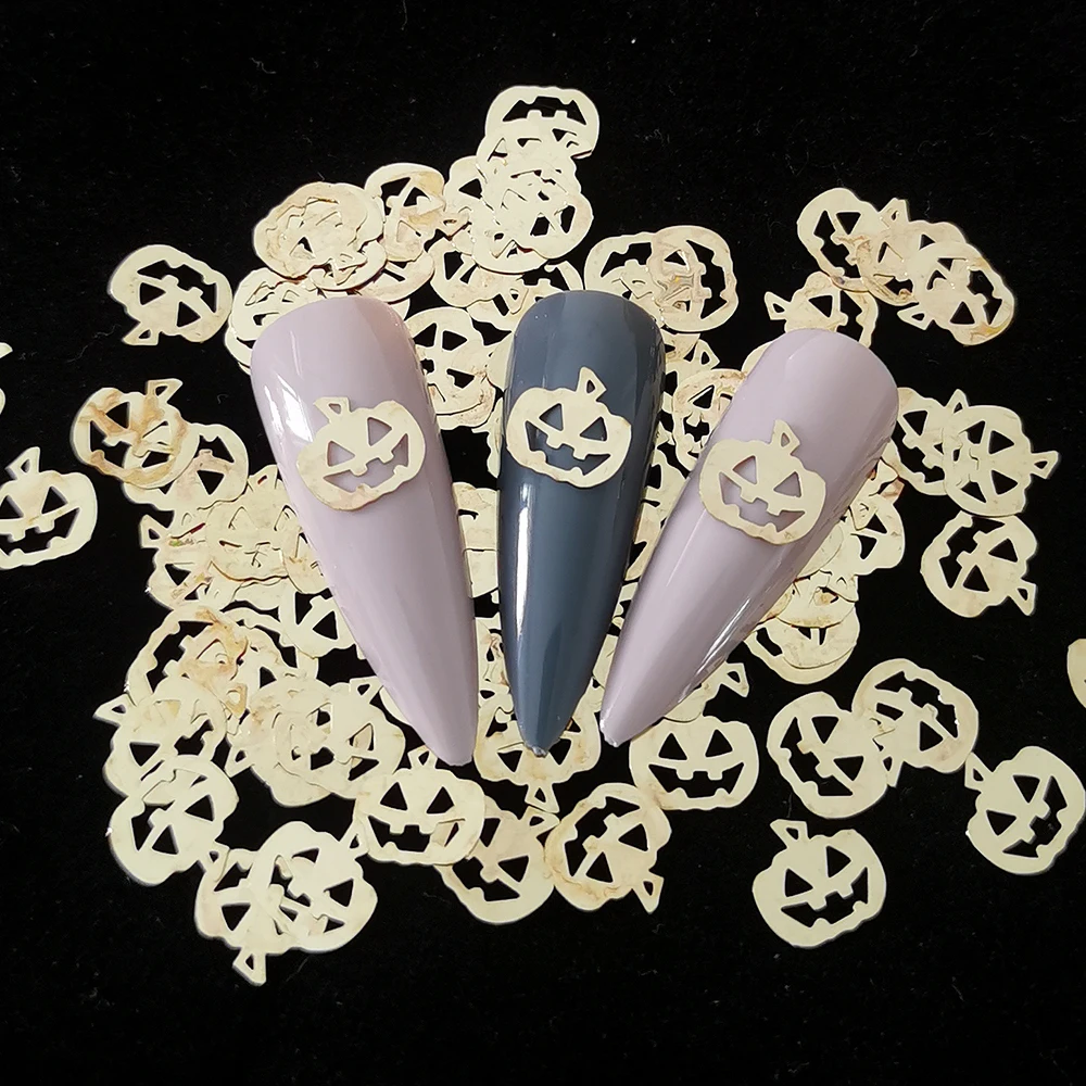 100pcs/bag Halloween Gold Metallic Nail Decals Ultra-thin Flakes Metal Nail Studs Slices Nail Charms DIY 3D Nail Decorations