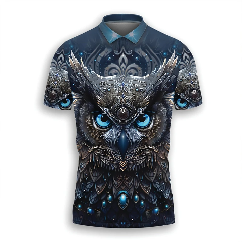 Trend Owl Graphic Polo Shirts For Men Fashion Summer Streetwear 3D Animals Printed Lapel T Shirts Loose Cool Short Sleeve Polo