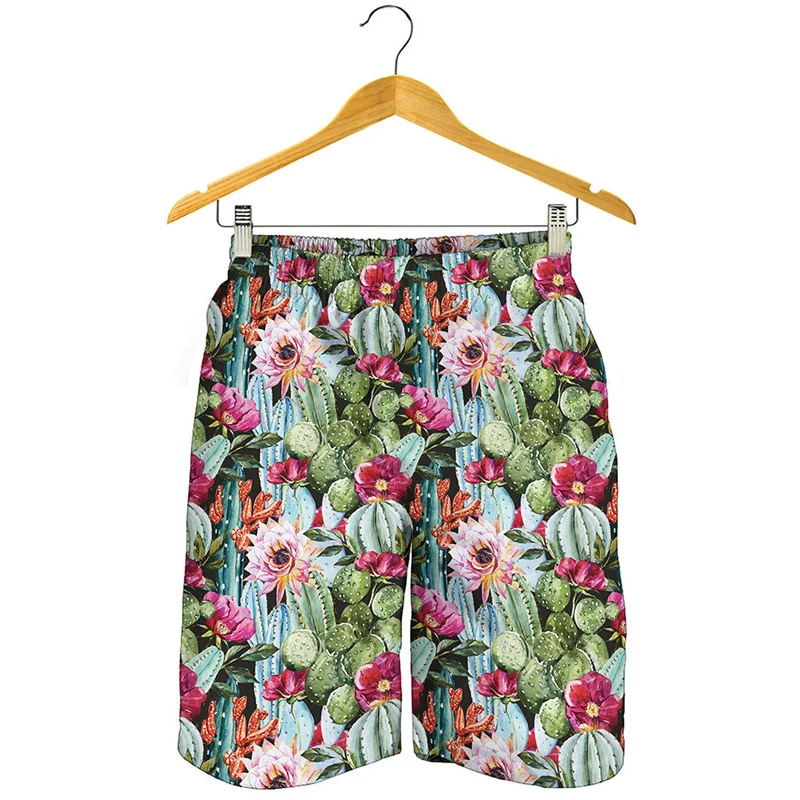 Mens Tropical Cactus Beach Shorts 3D Succulent Print Swim Trunks Summer Quick Dry Board Shorts Hawaiian Party Casual Swimwear