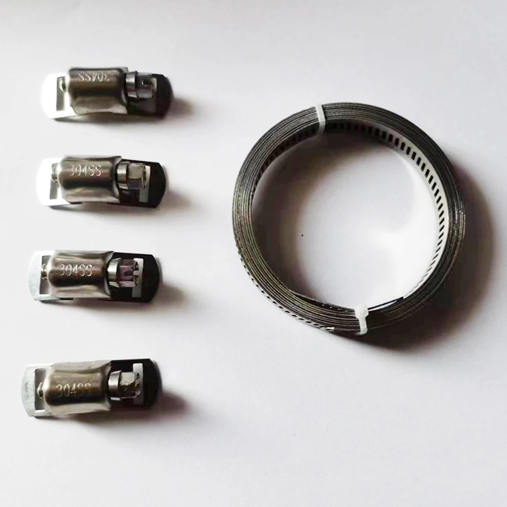 Large Adjustable Hose Clamp Kit with Stainless Steel Worm Gear and Metal Strapping for Reliable Clamping of For Pipes and Hoses