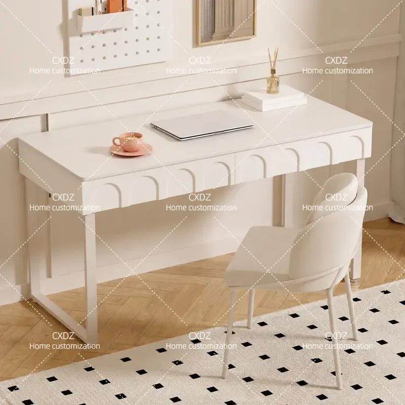 Cream Style Slate Desk with Drawer Simple Student Writing Table for Bedroom Home Office Computer Study Workstation for Girls