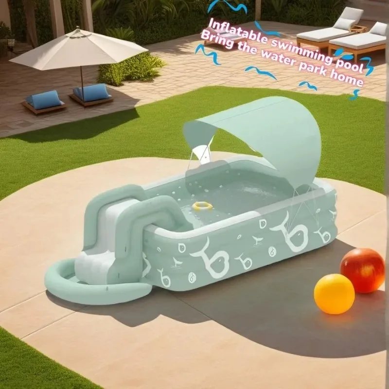 

Large Inflatable Pool with Slide Shade Inflatable Slide Cover Compact Family Sliding Garden Backyard Outdoor Waterfun for Kid