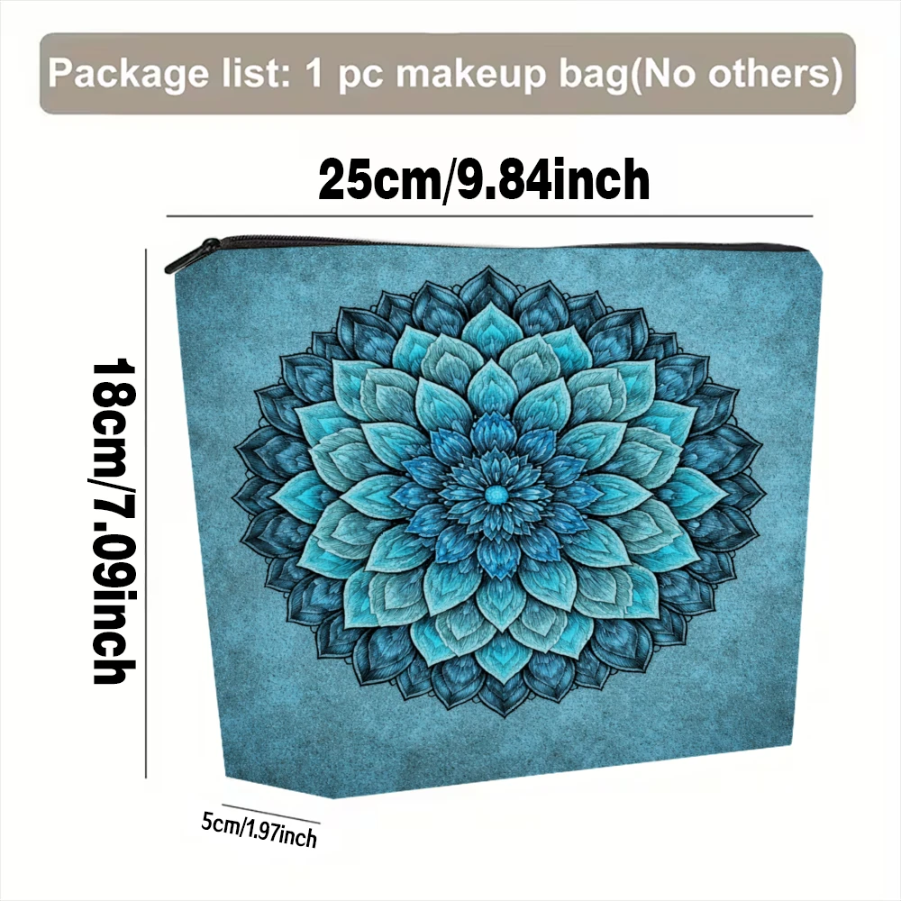 Blue Mandala Flower Design Pattern Makeup Bags for Girls Cosmetic Pouch Toiletry Bag Pencil Case Travel Storage